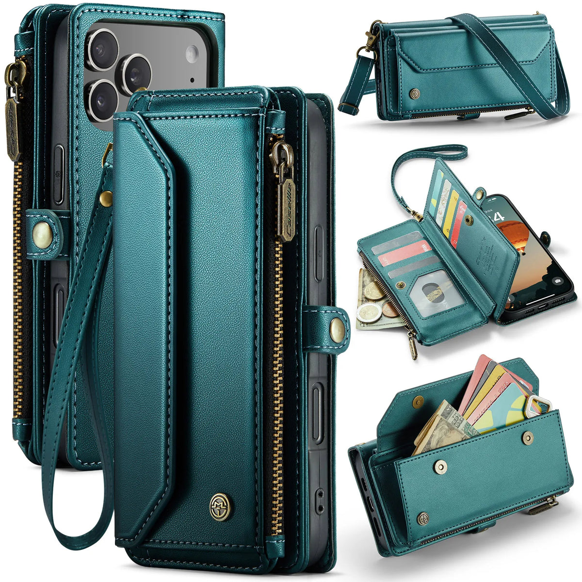 Leather Crossbody Wallet Case with Removable Shoulder Strap for iPhone 18 Series