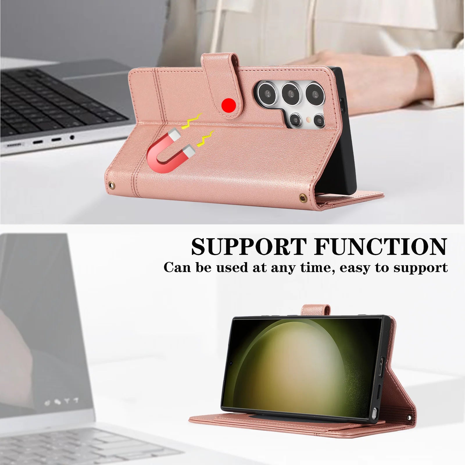 Crossbody Mirror Card Slot Wallet Leather Case for Samsung Galaxy S24 Series