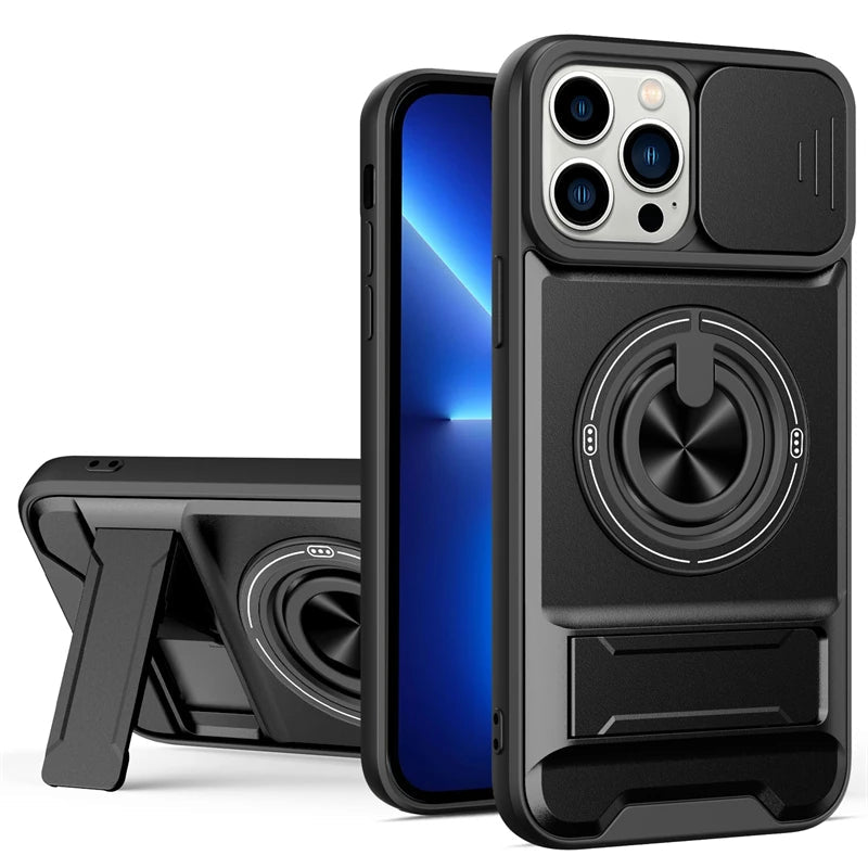 MagSafe Compatible Case for iPhone 15 Series with Rotating Ring and Camera Cover