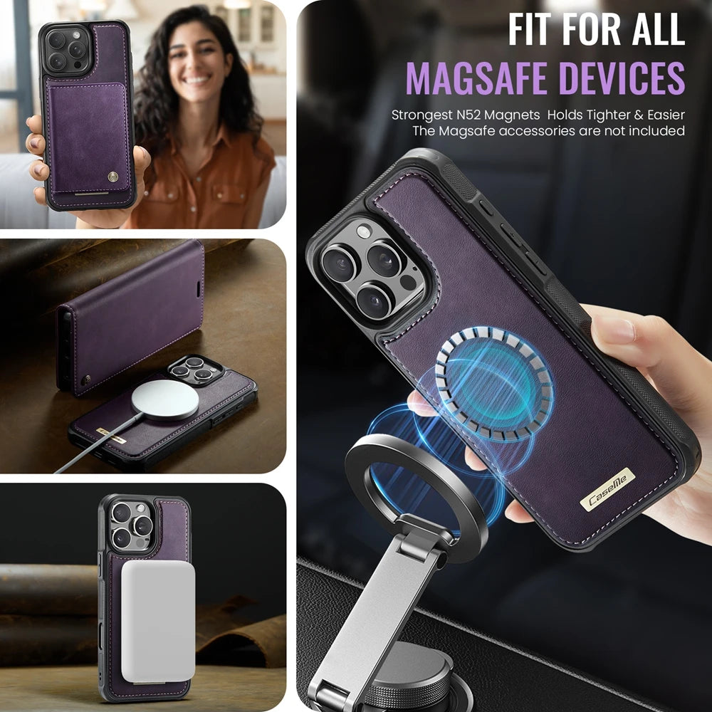 Slim MagSafe Leather Card Wallet Case for iPhone 16 Series