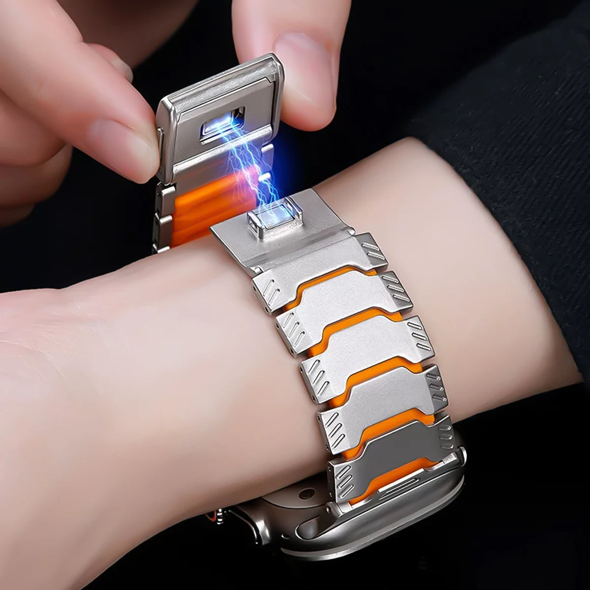 Titanium Articulated Link Band with Magnetic Buckle for Apple Watch