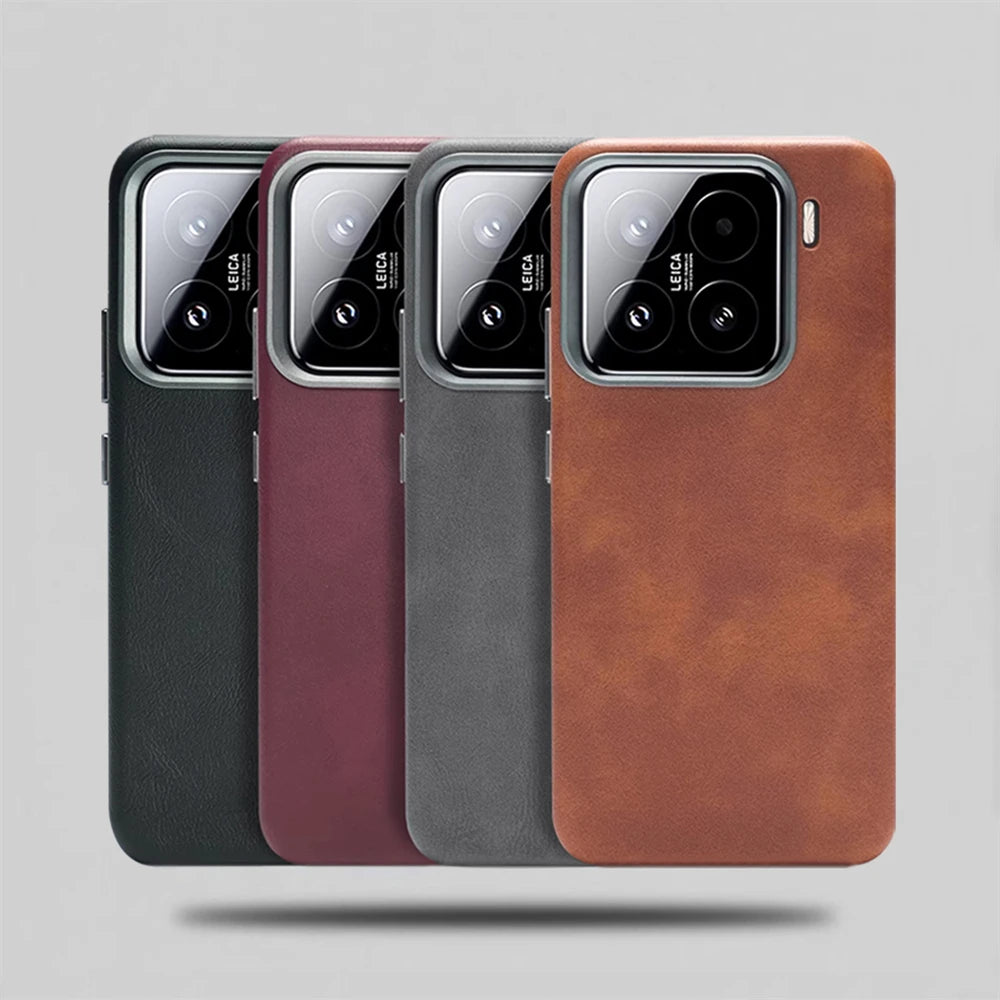 Luxury Business Retro PU Leather Shockproof Magnetic Case for Xiaomi 15 Series