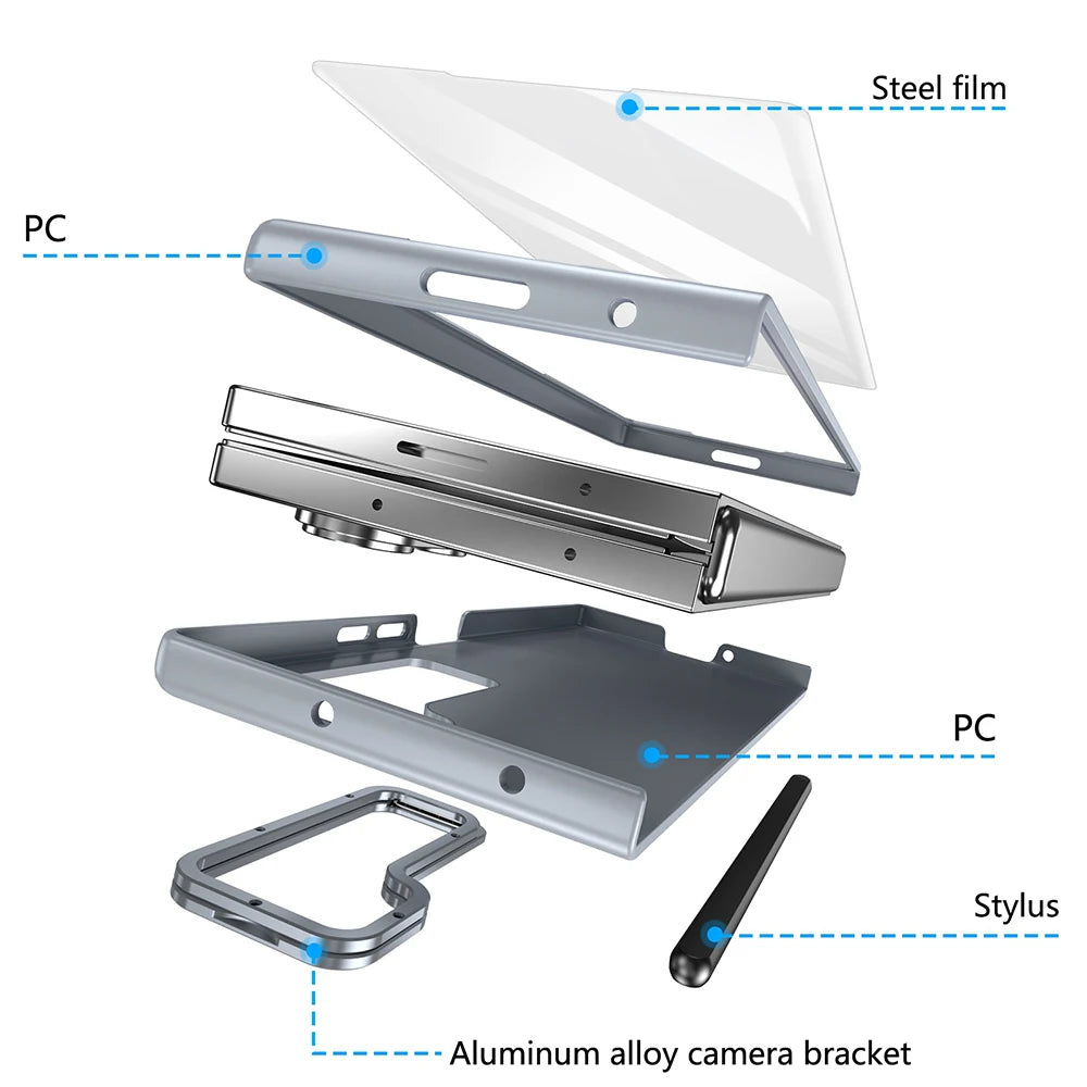 Samsung Galaxy Z Fold 6 Case with Built-in Metal Lens Stand, S Pen Slot & Screen Protector