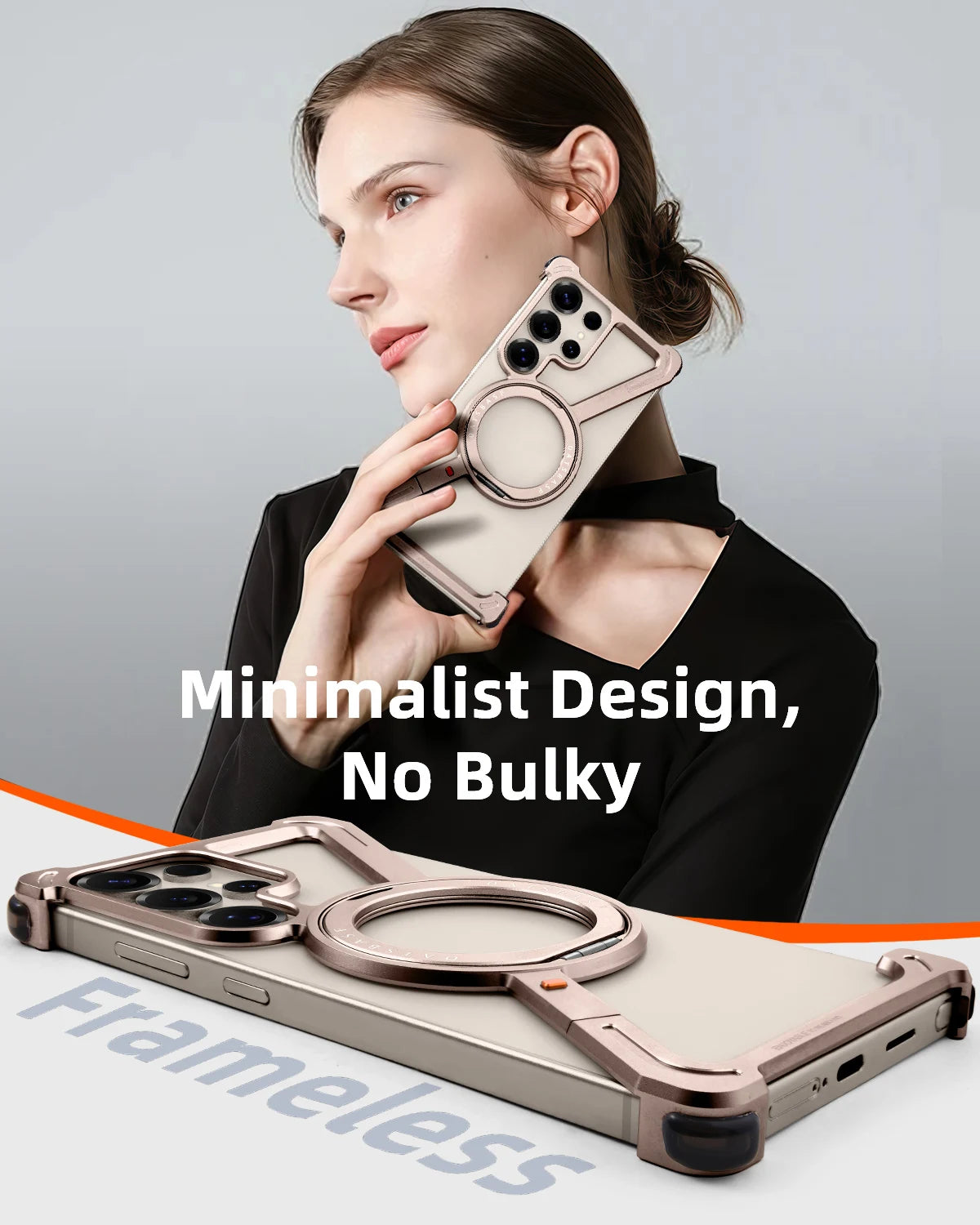 Samsung Galaxy S24 Ultra Frameless Metal Case with 360° Rotating Stand