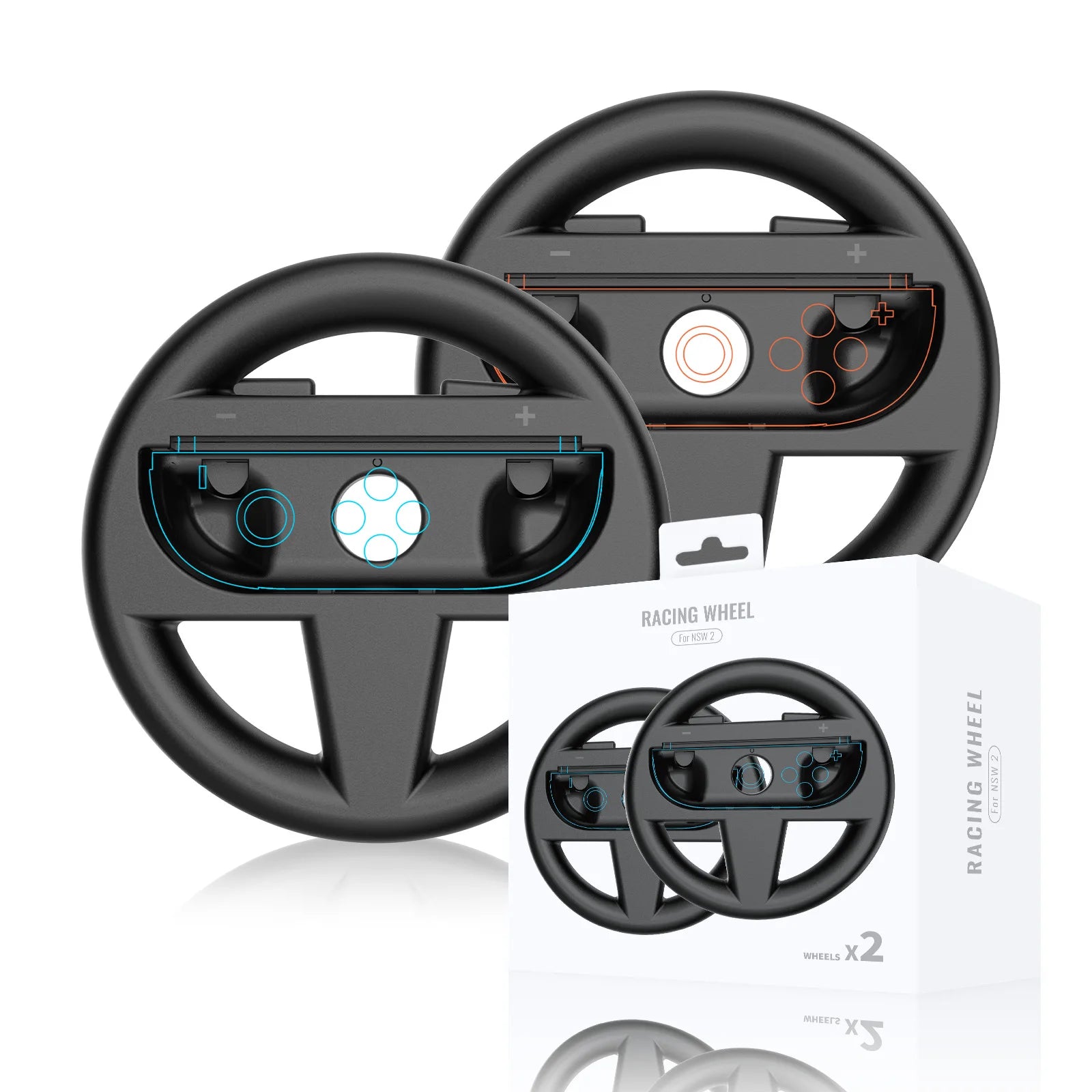 2-Pack Simulated Racing Steering Wheel Attachments for Nintendo Switch 2 Joy-Con Controllers