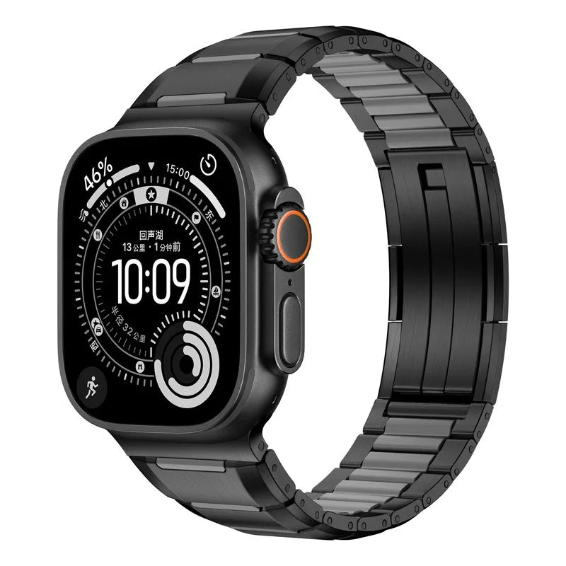 Steel and Fluororubber Segmented Bracelet Band with Removable Links for Apple Watch