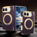 Fabric Leather Rotating Ring Holder Case with Electroplated Accents for iPhone Duo