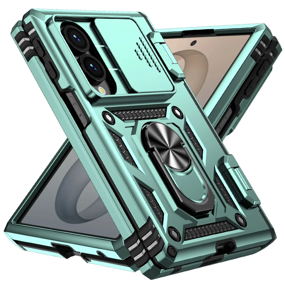 Sliding Camera Lens Cover Case with Rotating Ring Kickstand for Samsung Galaxy Z Fold 8