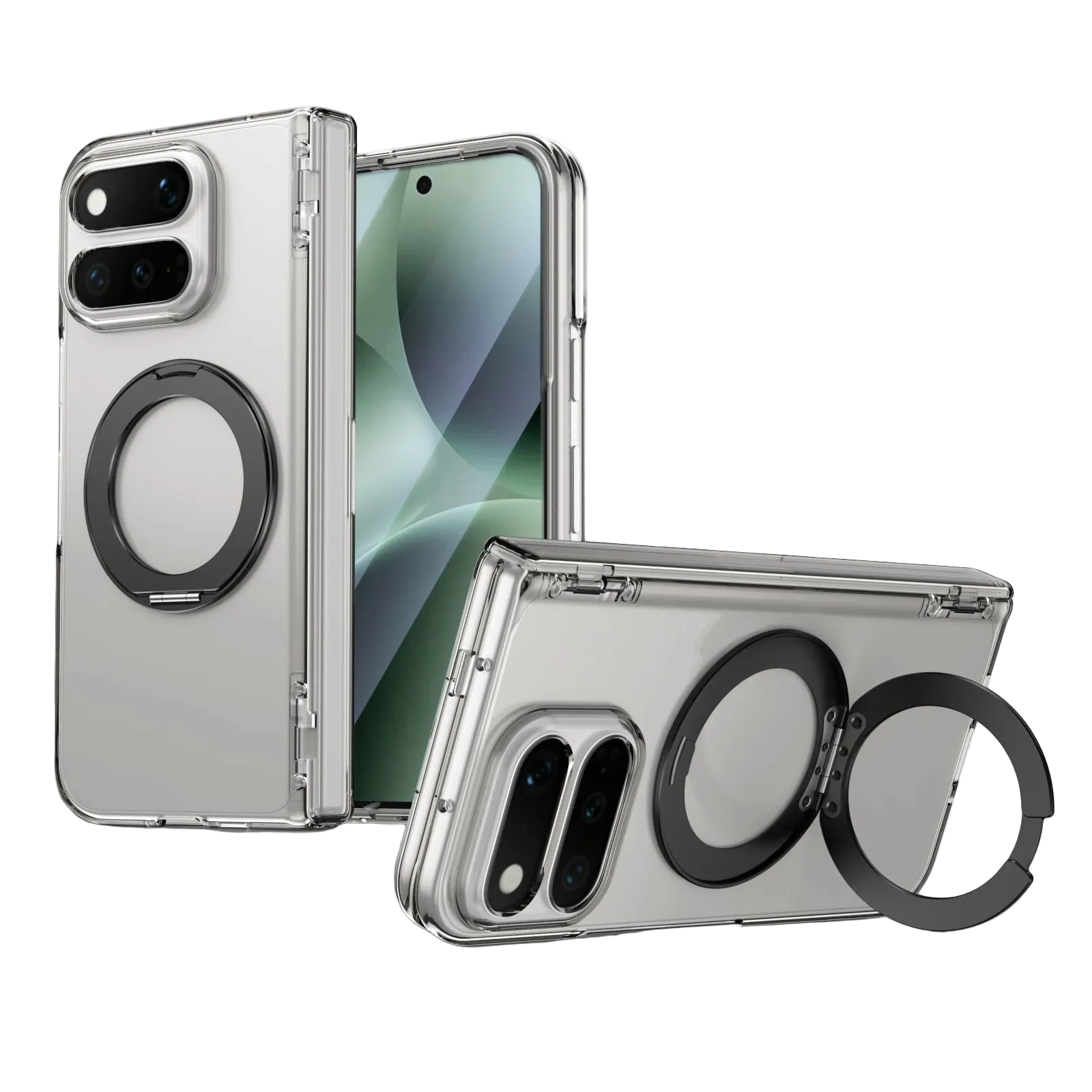 Transparent Fold Case with 360° Rotatable Ring for Google Pixel 11 Pro Fold