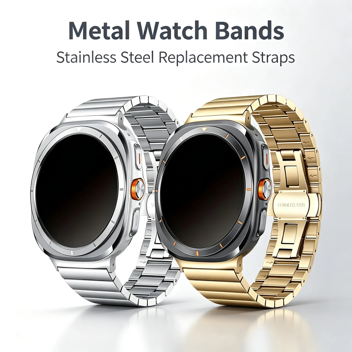 Polished Stainless Steel Bracelet with Dual-Sided Butterfly Clasp for Samsung Galaxy Watch 9