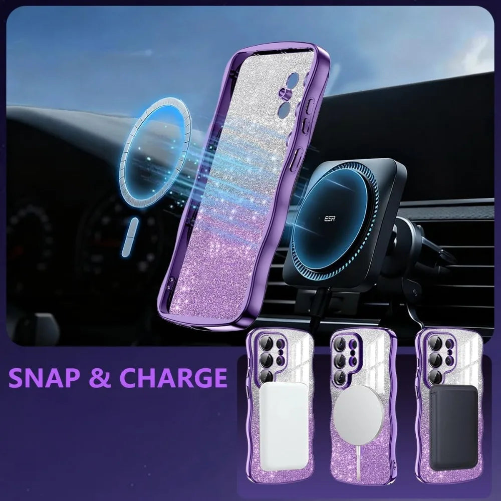 Glitter Wave Frame Magnetic TPU Case for Samsung Galaxy S26 Series