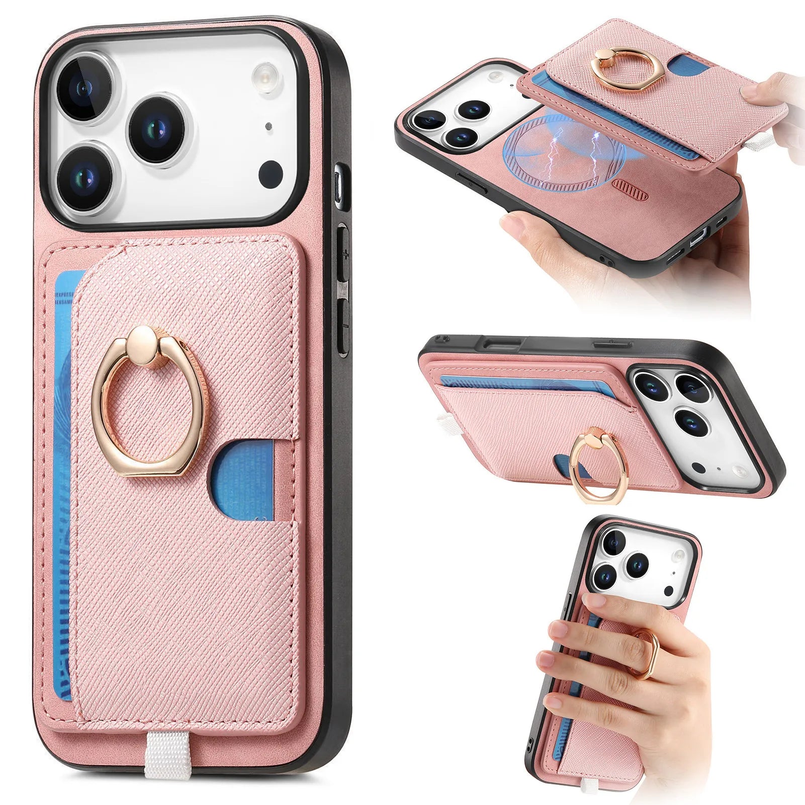 2-in-1 Detachable Leather Wallet Case with Card Slot & Ring Holder for iPhone 17 Series