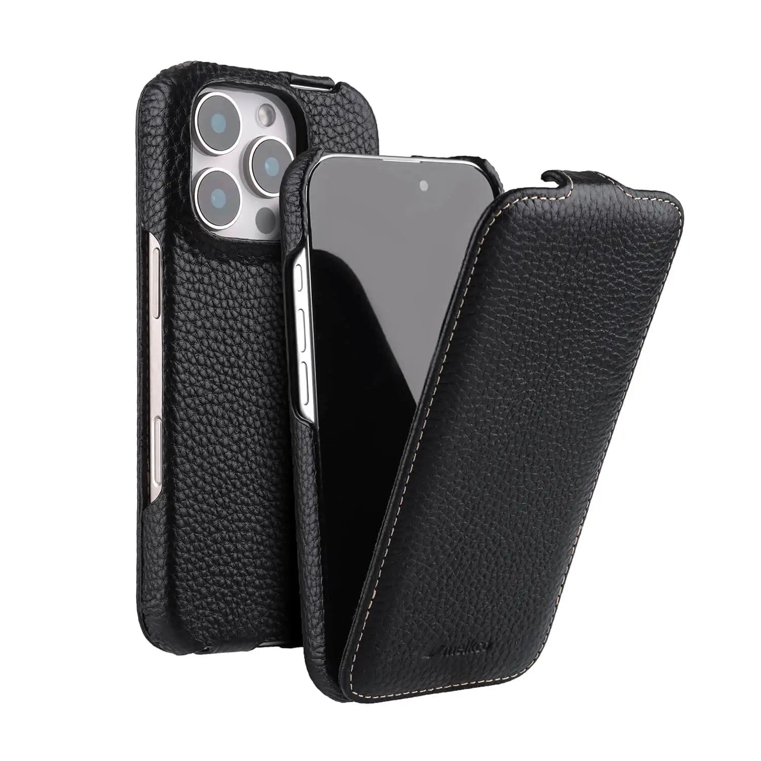 Premium Genuine Leather Magnetic Flip Case for iPhone 16 Series