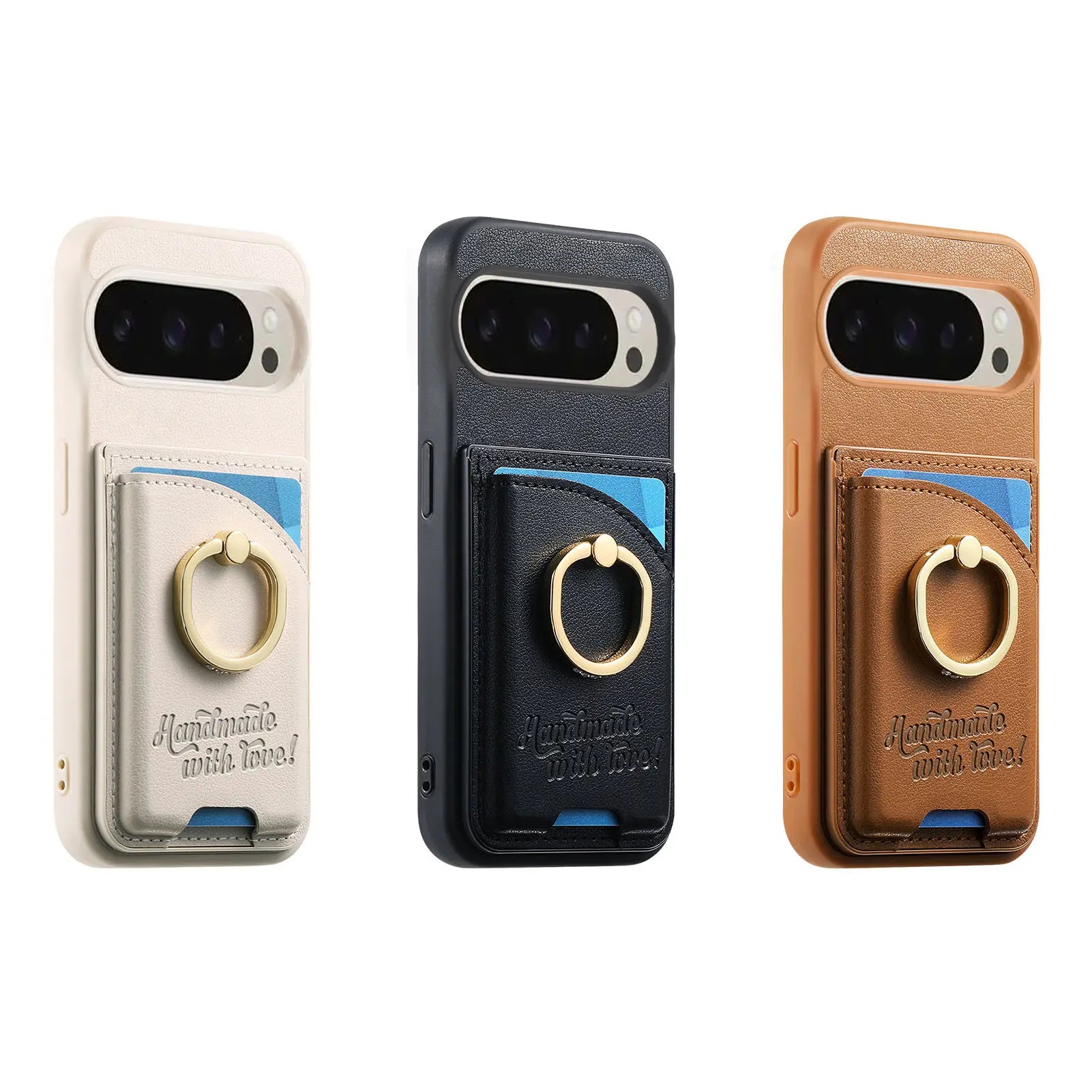 Google Pixel 9 Series Leather Wallet Case with Ring Holder and Kickstand