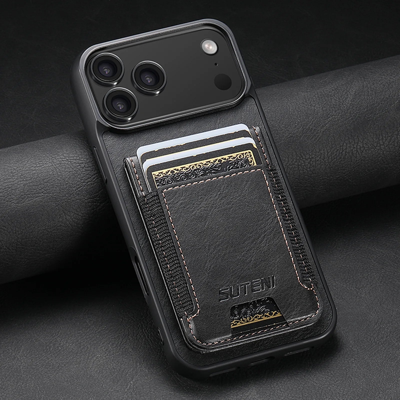 iPhone 17 Series Leather Wallet Case with Elastic Card Slot