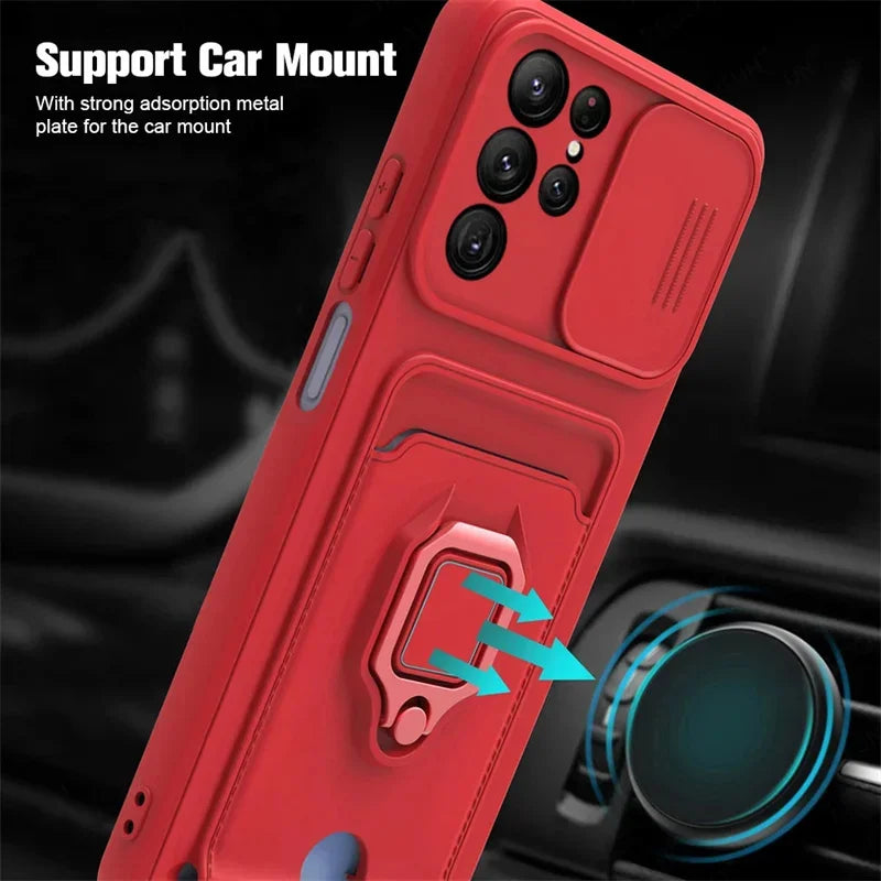 Samsung Galaxy S25 Series Magnetic Phone Case with Camera Cover & Card Slot