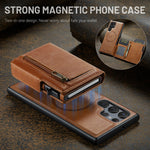 Textured Leather Detachable Zipper Card Wallet Case with Built-In Kickstand for Samsung Galaxy S25 Series