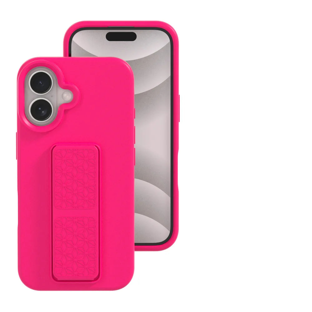 iPhone 16 Series Solid Color Bumper Case with Folding Stand Holder