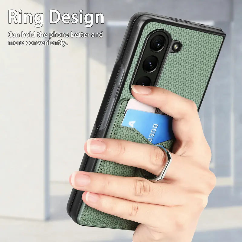 Luxury Leather Case for Samsung Galaxy Z Fold 6 with Card Holder & Magnetic Ring Stand