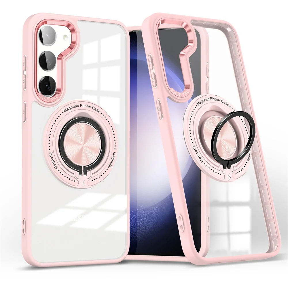 Crystal Clear Magnetic Case with Ring Stand for Samsung Galaxy S24 Series