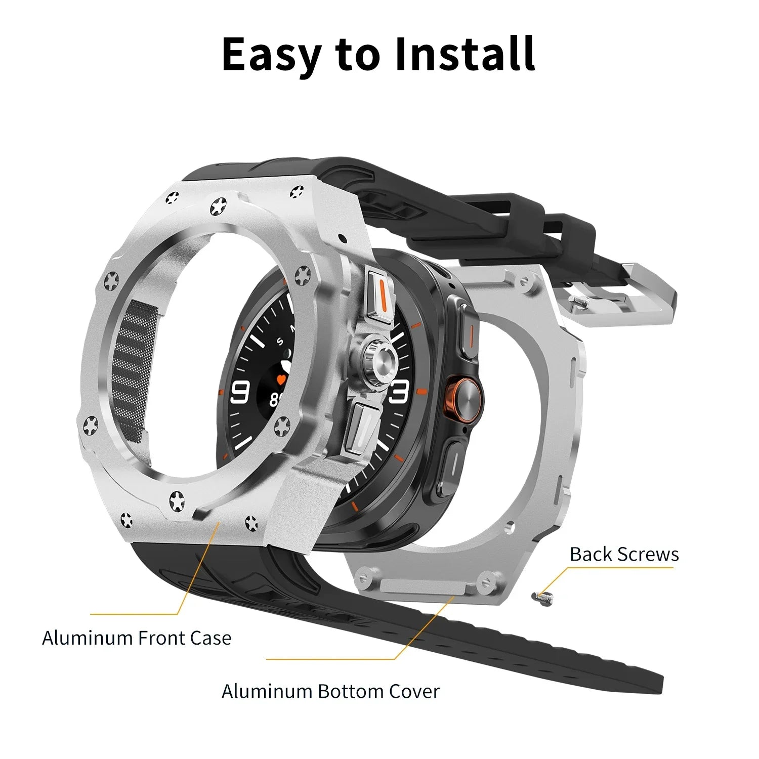 Aluminum Case with Silicone Strap for Samsung Galaxy Watch Ultra and Samsung Galaxy Watch Ultra (2025)