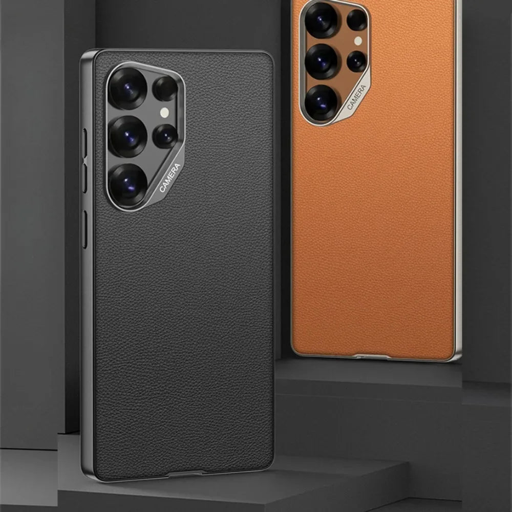 Shockproof Hard Shell Leather Case for Samsung Galaxy S25 Ultra