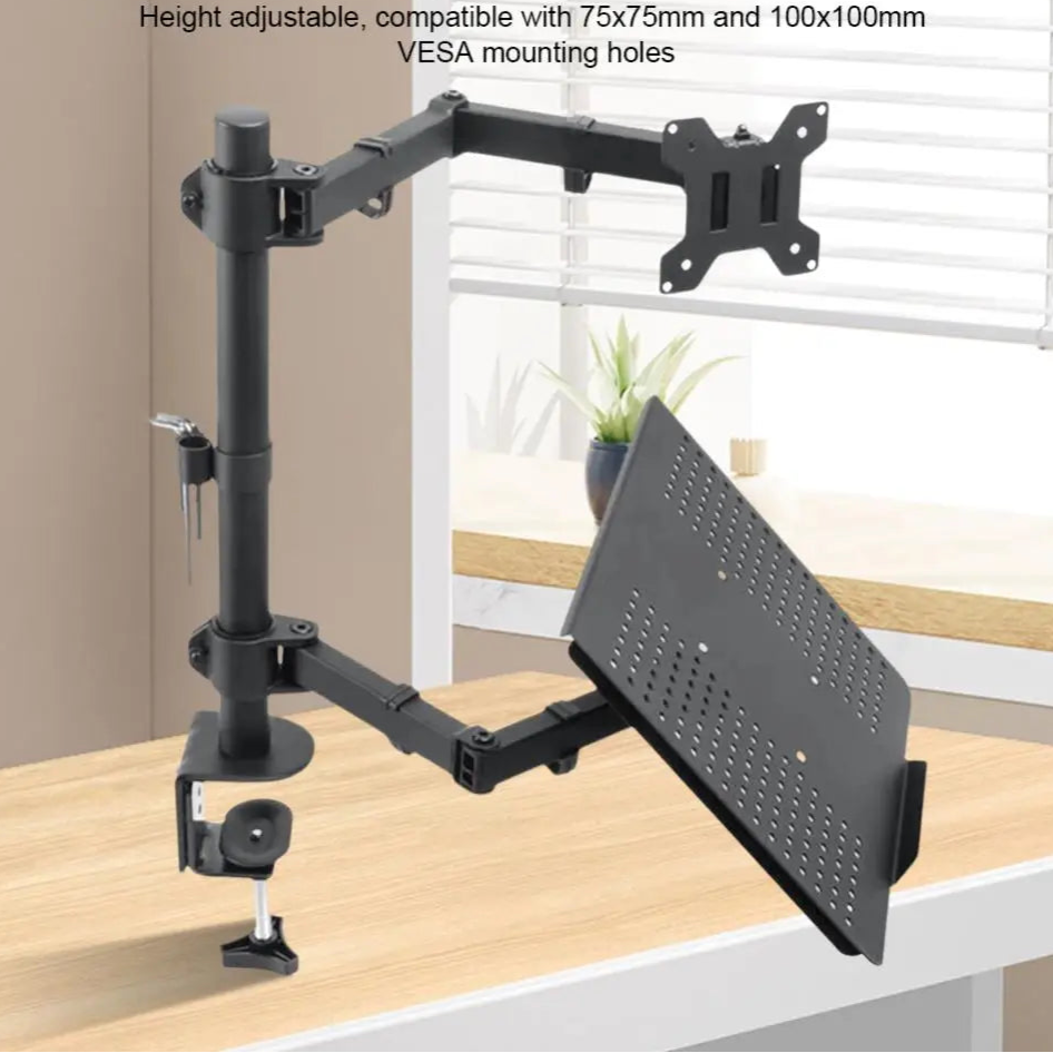 Adjustable Desk Mount Stand with Monitor Arm and Laptop Tray