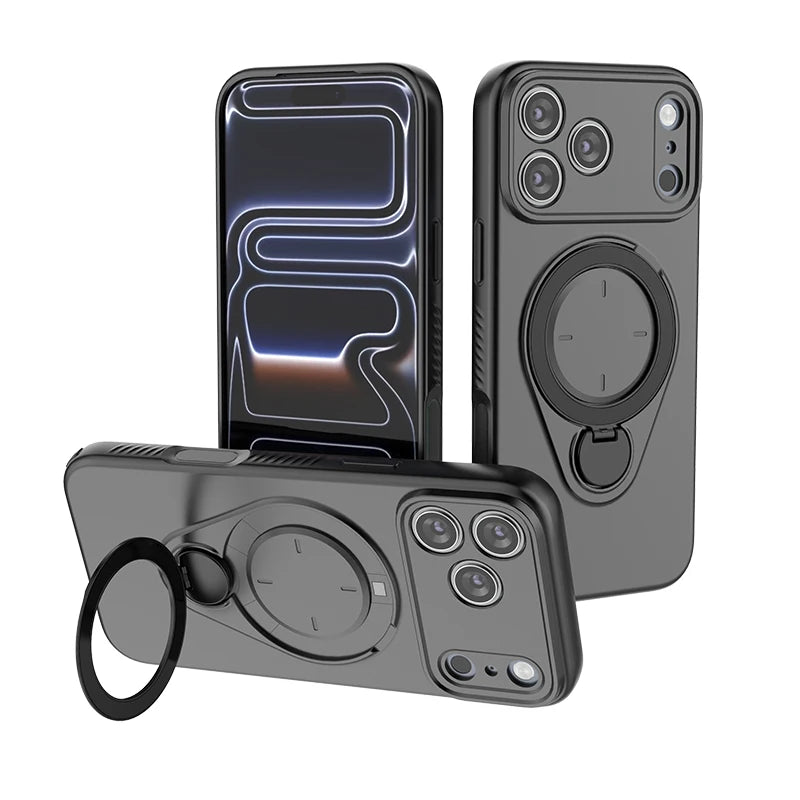Soft TPU Shockproof MagSafe Case with 360° Rotating Metal Ring Stand for iPhone 17 Series