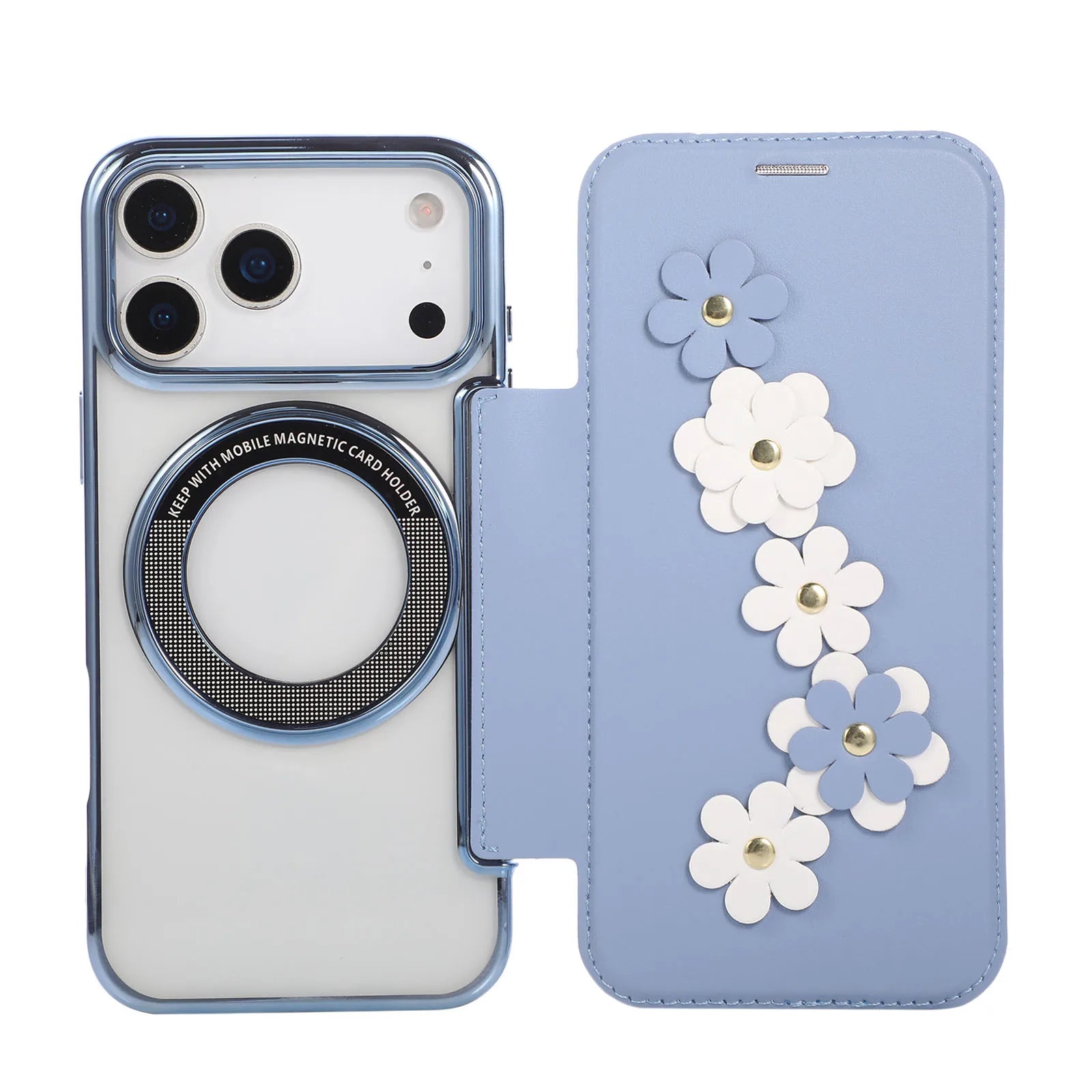 Elegant 3D Flower MagSafe Leather Flip Wallet Case for iPhone 17 Series