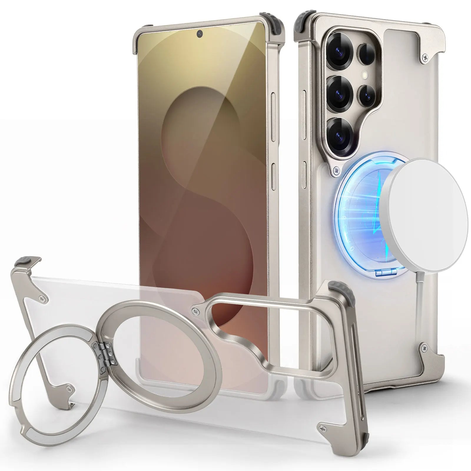 Samsung Galaxy S25 Ultra Shockproof Transparent Magnetic Case with 360° Ring Stand