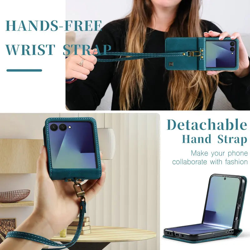 PU Leather Case with Detachable Wrist Lanyard for Samsung Galaxy Z Flip 8