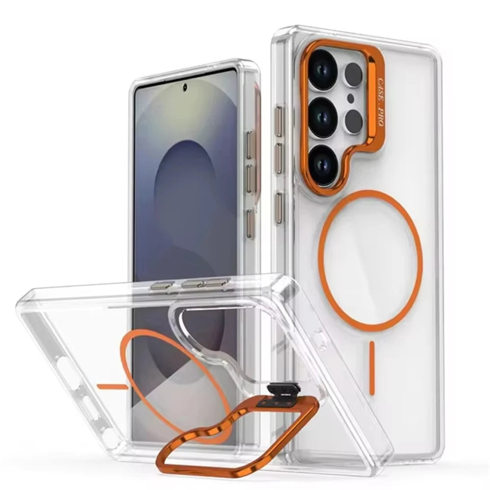 Crystal Clear Shockproof MagSafe Case with Camera Kickstand for Samsung Galaxy S26 Series