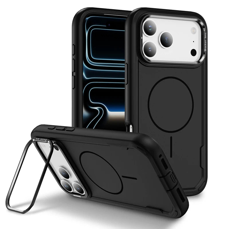 Durable Anti-Shock MagSafe Case with Built-in Lens Stand for iPhone 17 Series