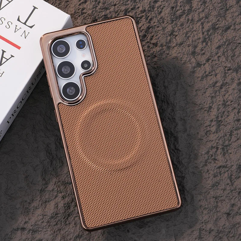 Soft Edge Leather Plating Magnetic Case for Samsung Galaxy S25 Series