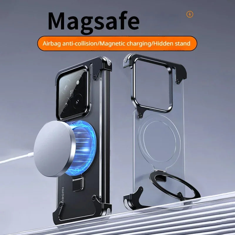 Metal Magnetic Frameless Phone Case with Stand for Xiaomi 14 and Xiaomi 14 Pro