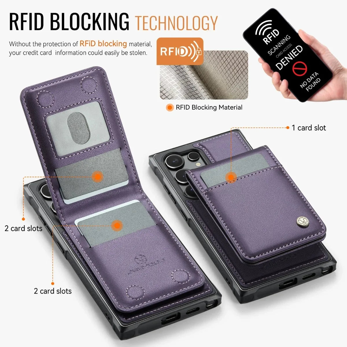 Samsung Galaxy S25 Series Detachable Wallet Case with RFID-Blocking Card Holder