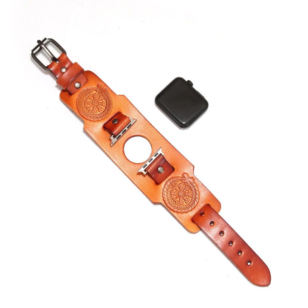Genuine Leather Cuff Band with Metal Pin-Buckle for Apple Watch