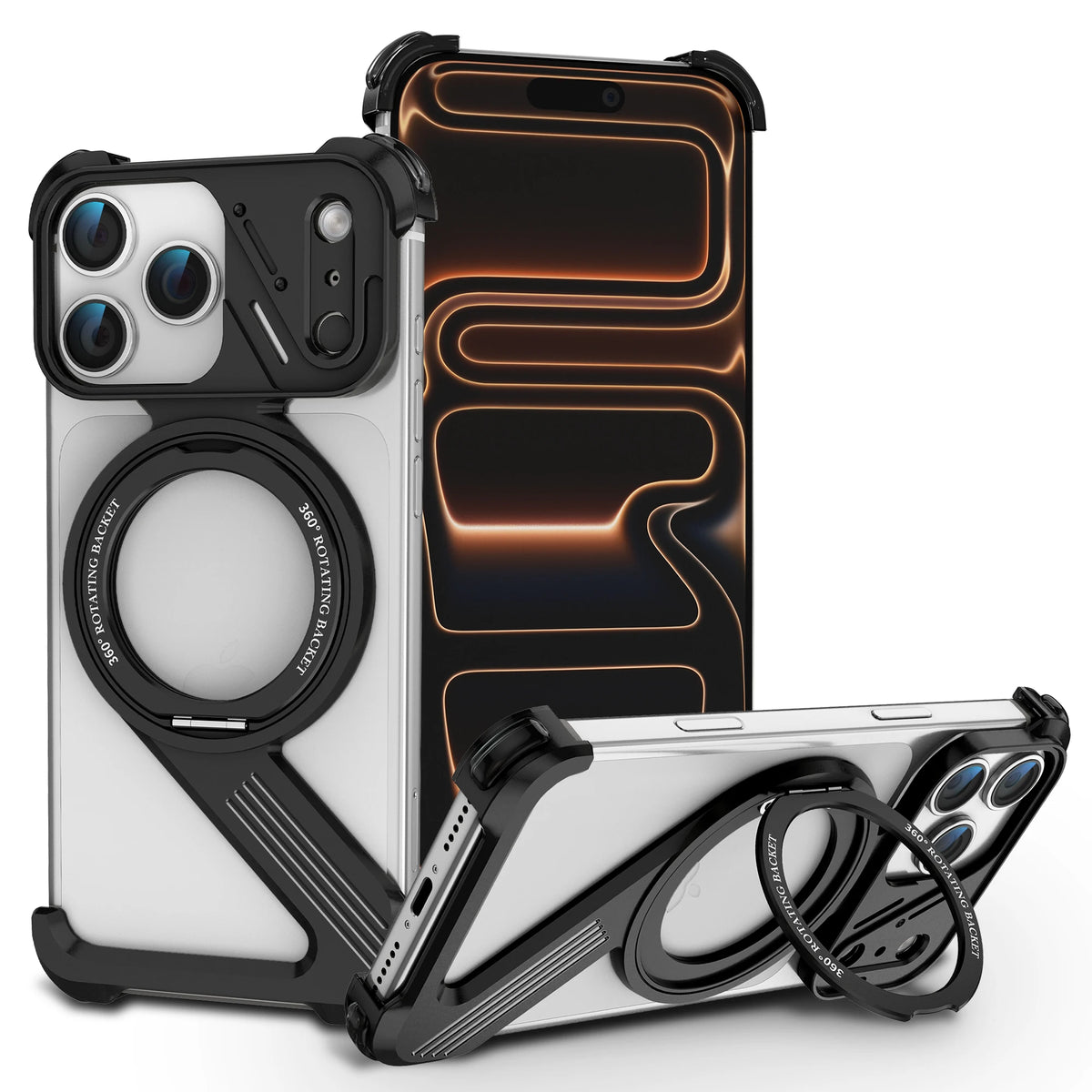 Shockproof Frameless MagSafe Case with 360° Rotating Grip Ring Stand for iPhone 18 Series