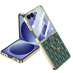 Quilted Vegan Leather Foldable Case with Metal Ring Holder at Fold for Samsung Galaxy Z Flip 8