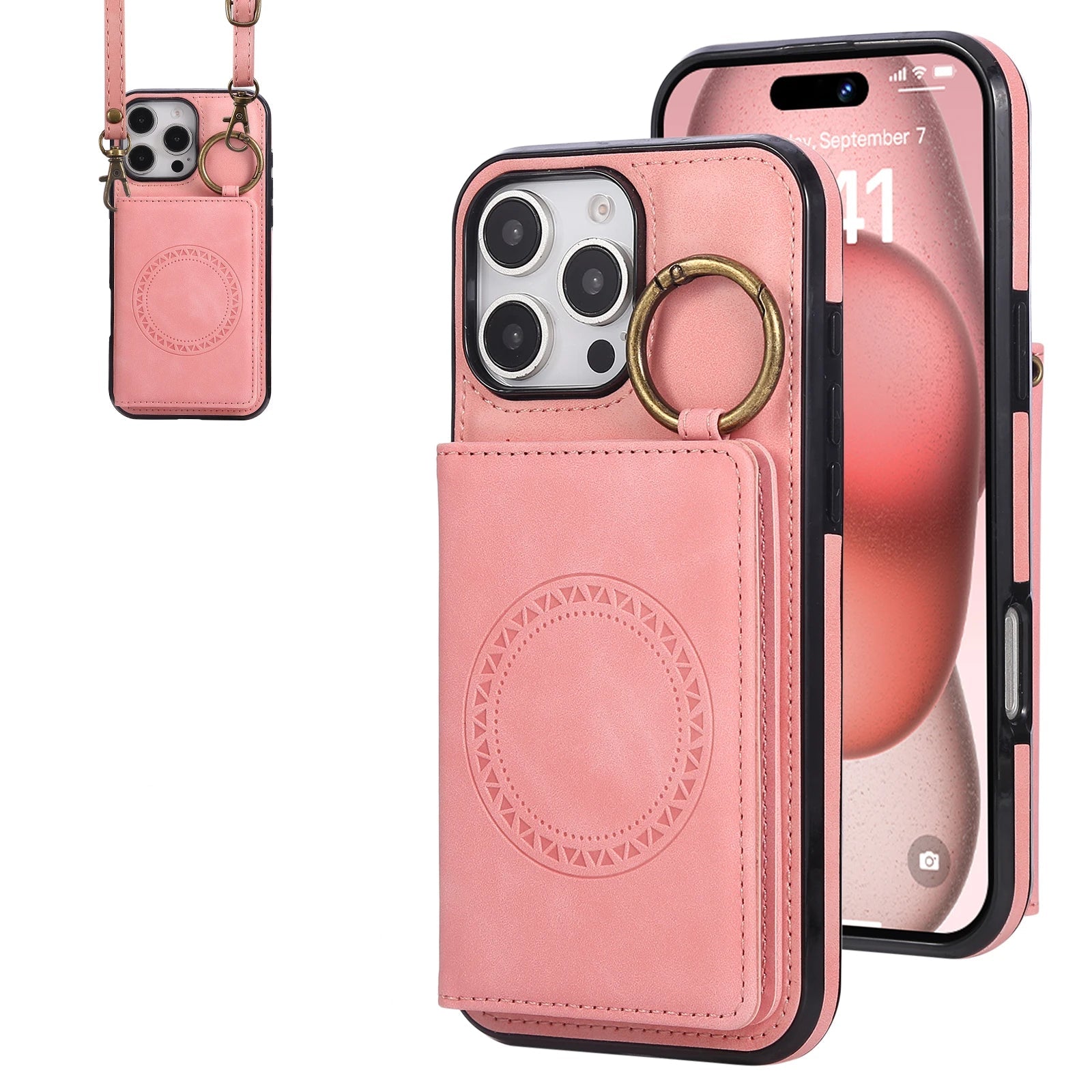 Crossbody Magnetic Leather Wallet Case for iPhone 16 Series