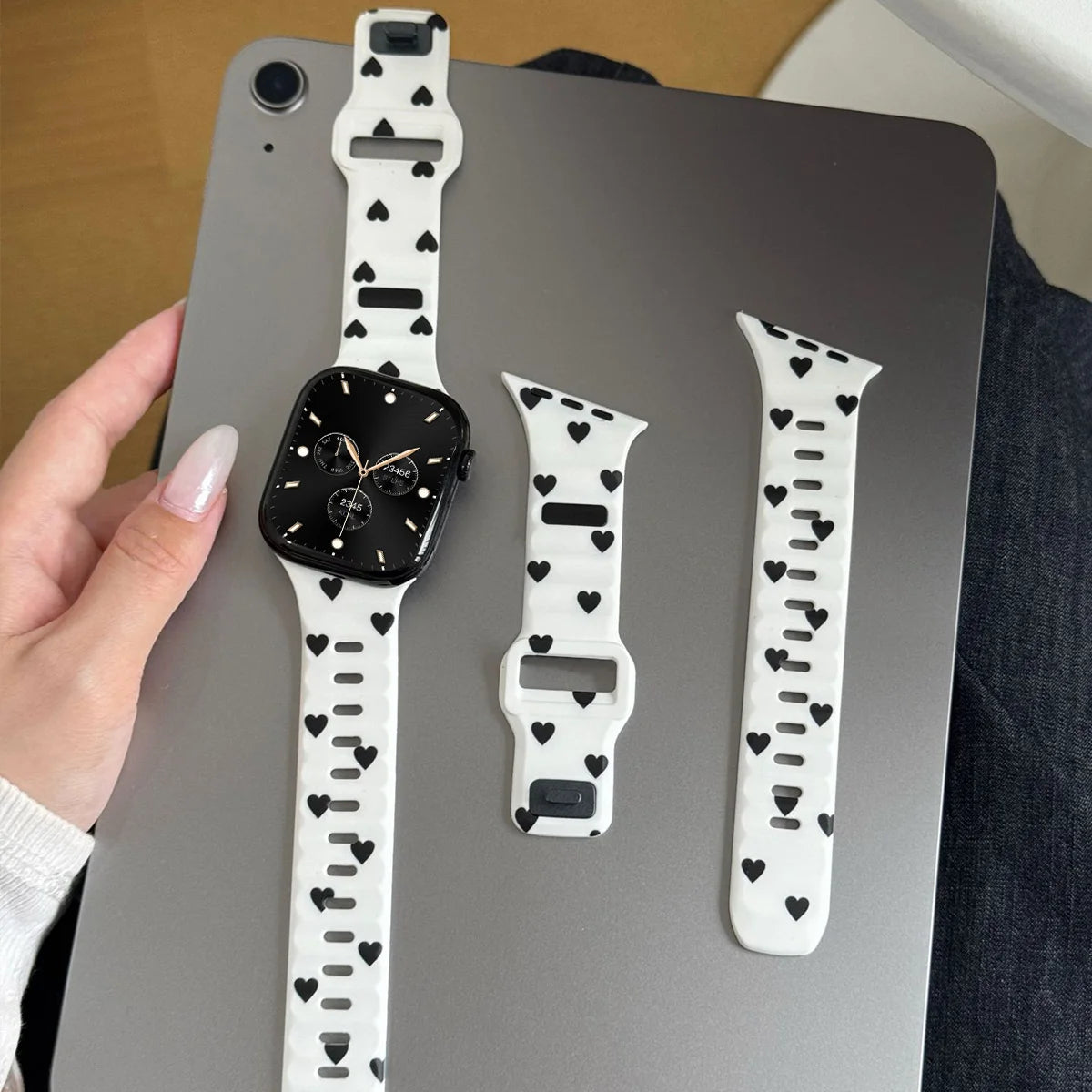 Wide Contoured Silicone Band with Heart Pattern for Apple Watch