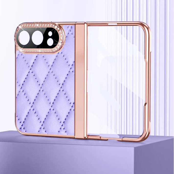 Quilted Leather Hinge Protection Case with Full-Perimeter Metal Frame for iPhone Duo