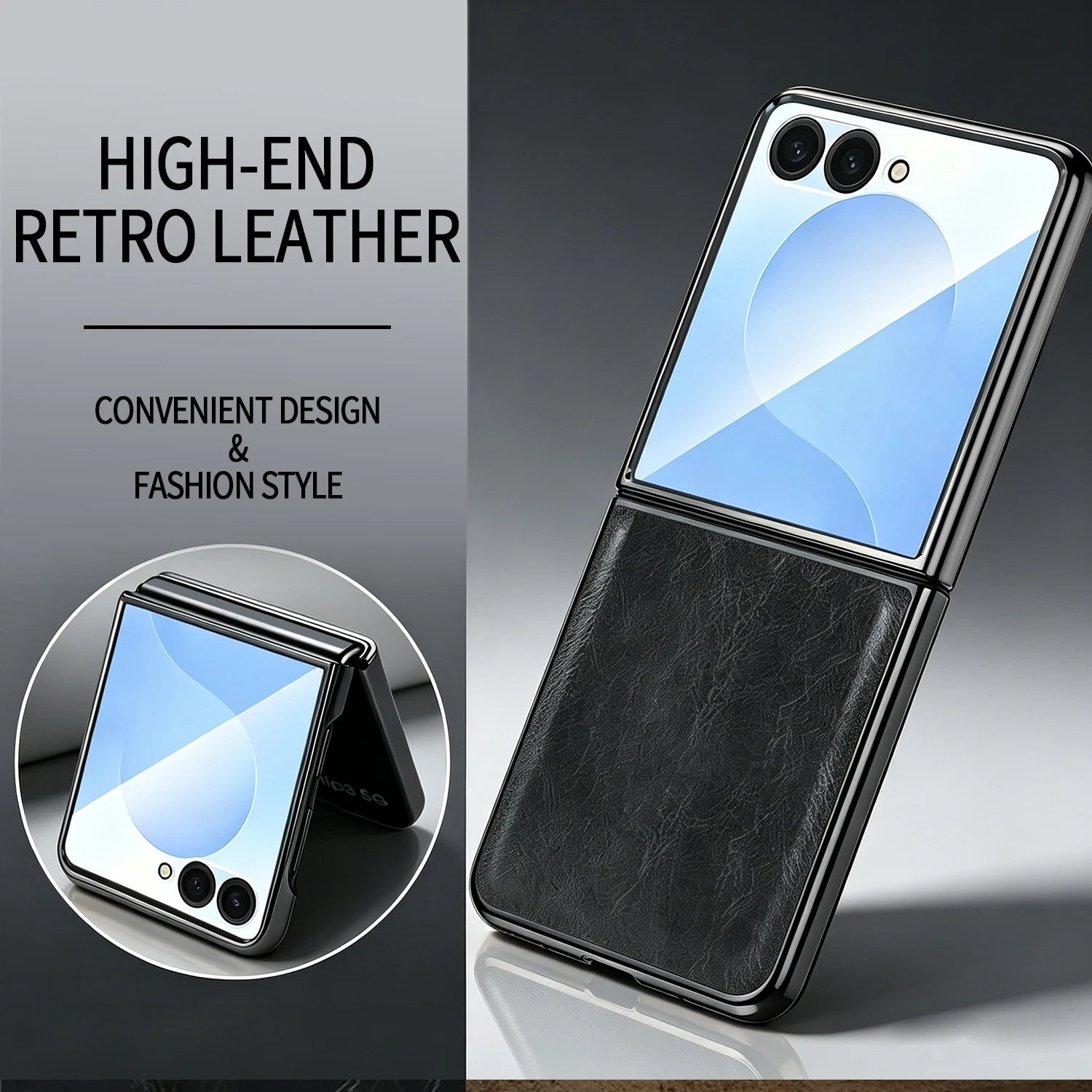 Luxury Leather Case with Tempered Glass Screen Protector for Samsung Galaxy Z Flip 8