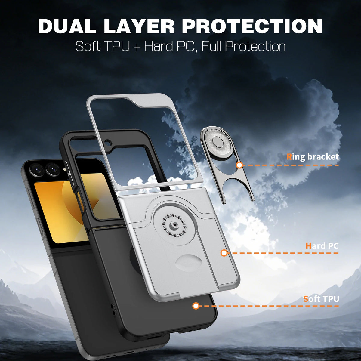 Military-Grade Protective Case with 360° Rotating Ring Stand for Samsung Galaxy Z Flip 6