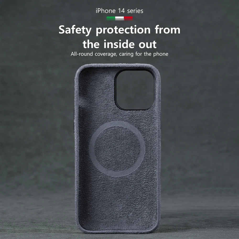 Genuine Cow Suede Leather MagSafe Case for iPhone 14 Series