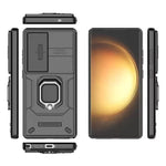 Shockproof Armor Case with Slide Camera Lens Protection & Ring Stand for Samsung Galaxy S25 Series
