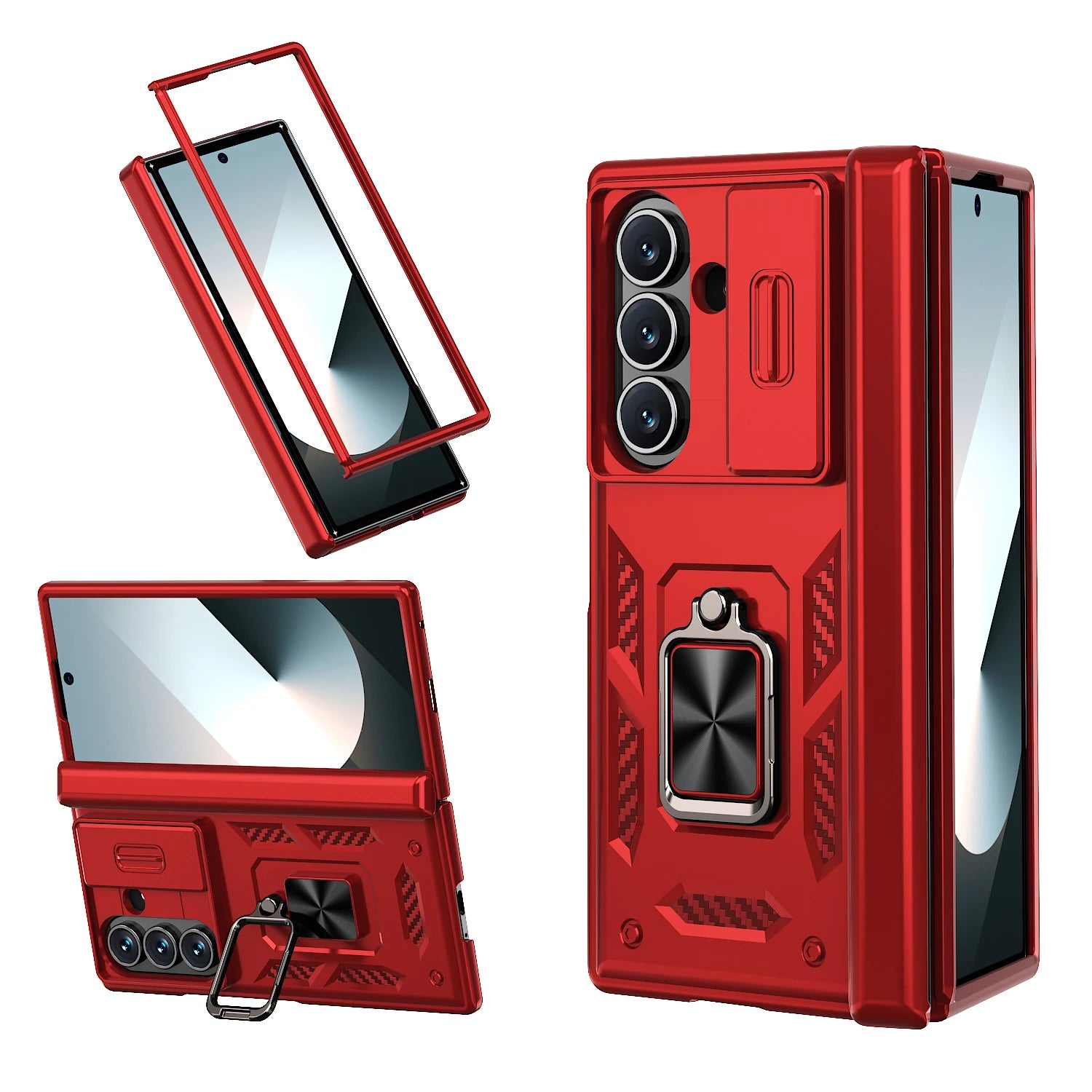 Rugged Armor Case with Sliding Camera Cover and Ring Stand for Samsung Galaxy Z Fold 8 Ultra