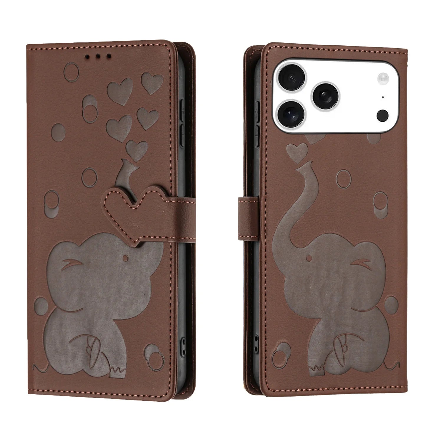 Cartoon Elephant Leather Flip Case with Card Pocket for iPhone 17 Series