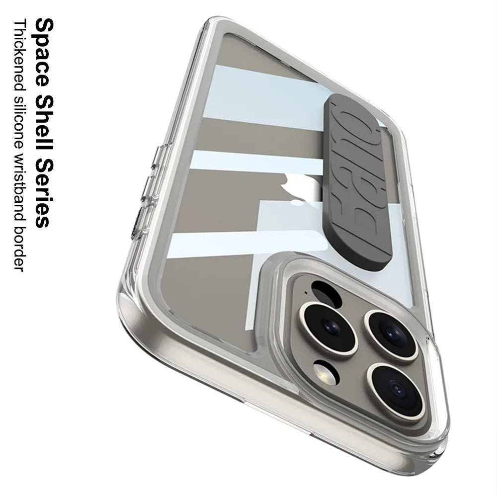 Clear Hard Plastic Case with Wrist Strap for iPhone 16 Series