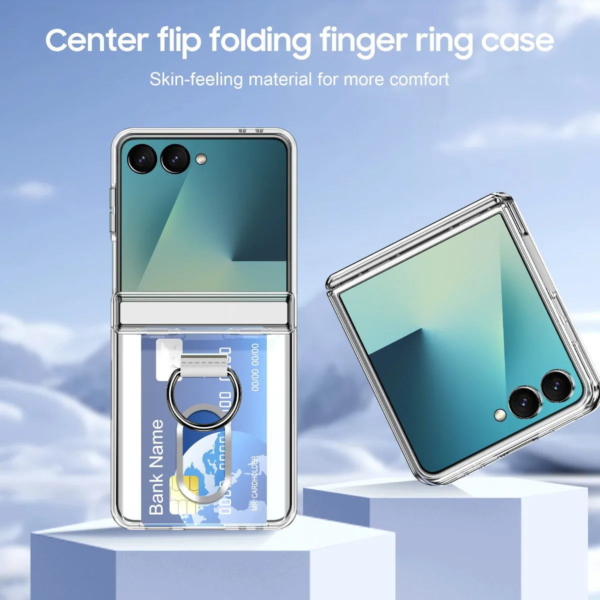 2-Card Wallet Flip Case with Rotating Finger Ring for Samsung Galaxy Z Flip 8